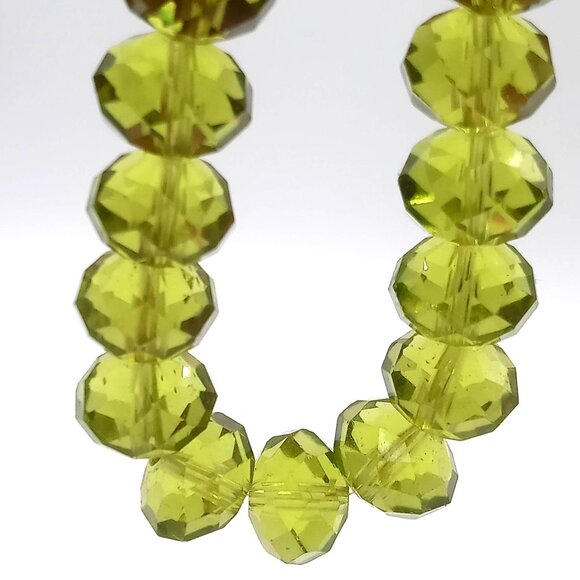 Women's Bracelet Handmade Faceted Lime Green Glass Crystal Beaded Stretch Bangle - Picture 2 of 5
